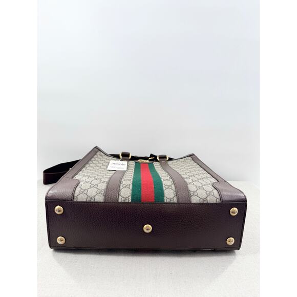 Gucci Ophidia Large Tote Bag Beige and Ebony GG Supreme Canvas with Leather Trim - Picture 16 of 16